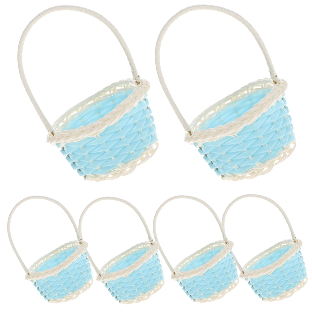 6Pcs Mini Woven Baskets with Handles Plastic Flower Basket Party Favors Containers