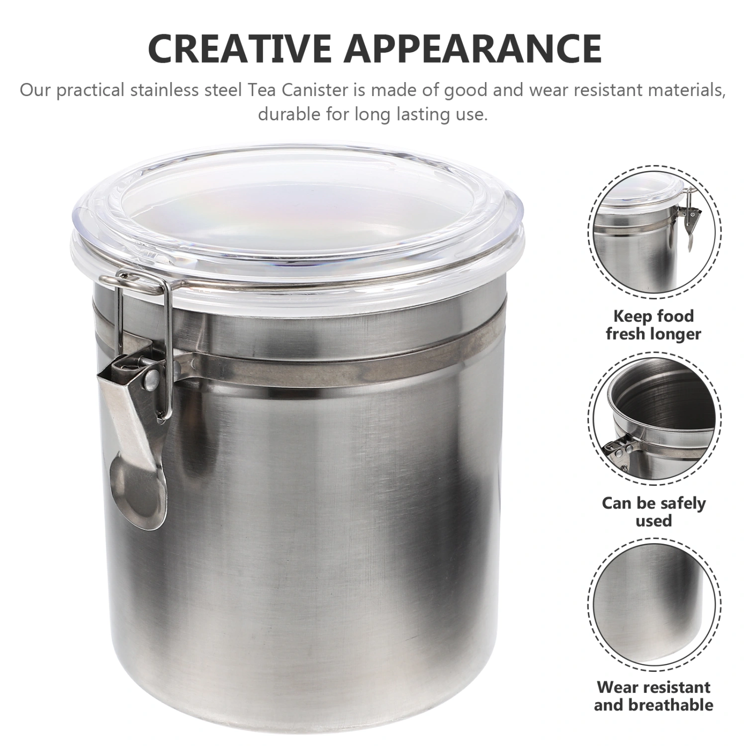 Convenient Food Canister Stainless Steel Storage Jar Household Coffee Bean Canister Storage Accessory