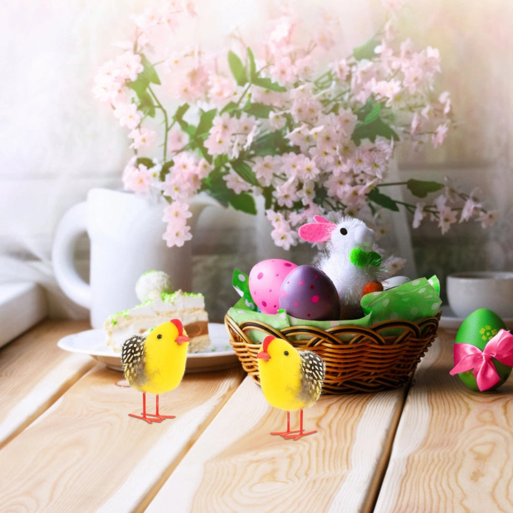 6pcs Small Plush Chicken Desktop Ornament Decorative Artistic Figurine Chicken Decor