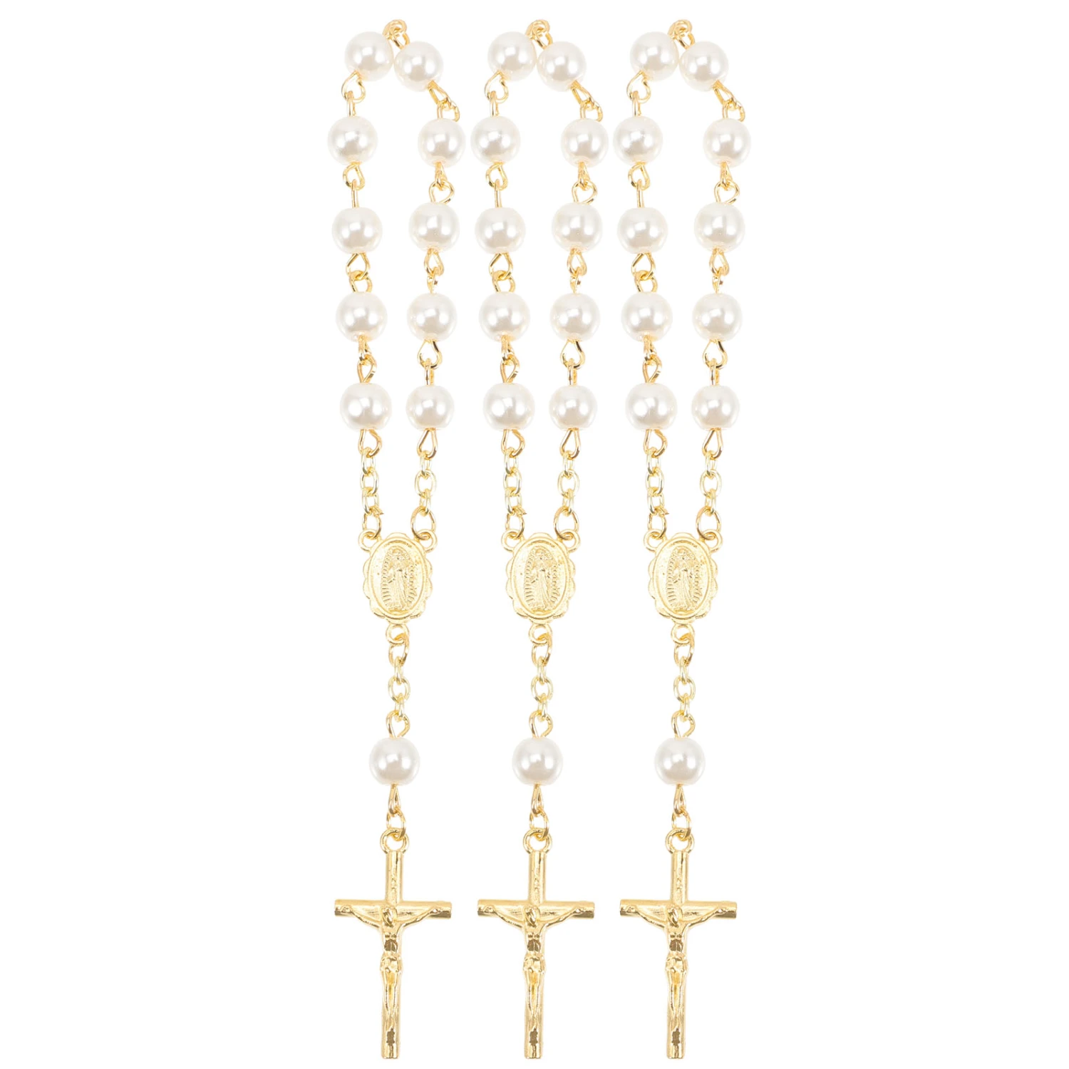 3Pcs Baptism Rosary Beads Plated Finger Baptism Rosaries Faux Pearls Christening Favors