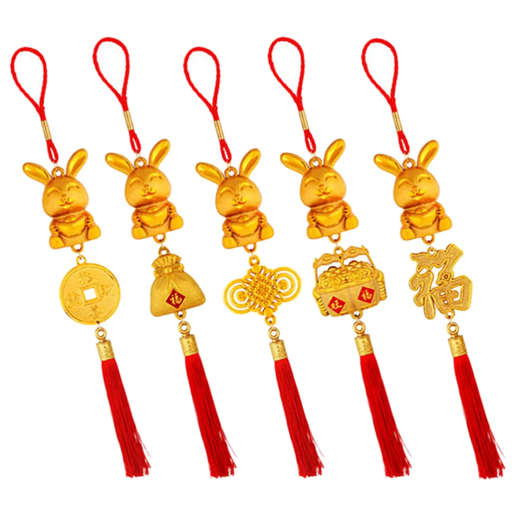 5pcs Chinese New Year Tassel Rabbit Pendant Bonsai Decorations Window Decorations