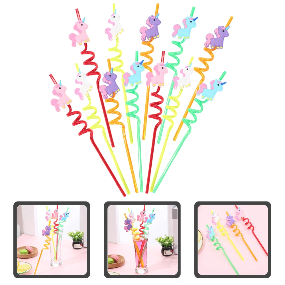 12pcs Disposable Straw Unicorn Pattern Birthday Party Drinking Straw Accessory