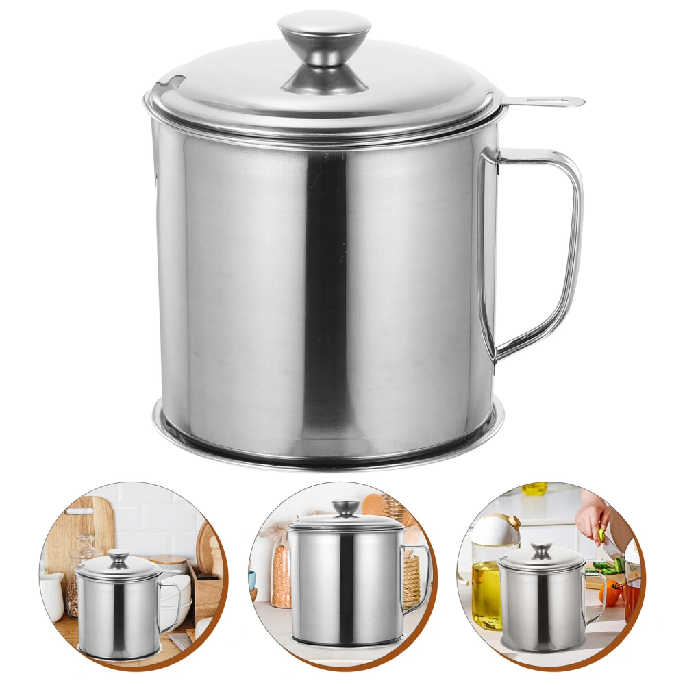 1 Set Kitchen Oil Container Grease Can Stainless Steel Oil Strainer Large Capacity Oil Storage Container