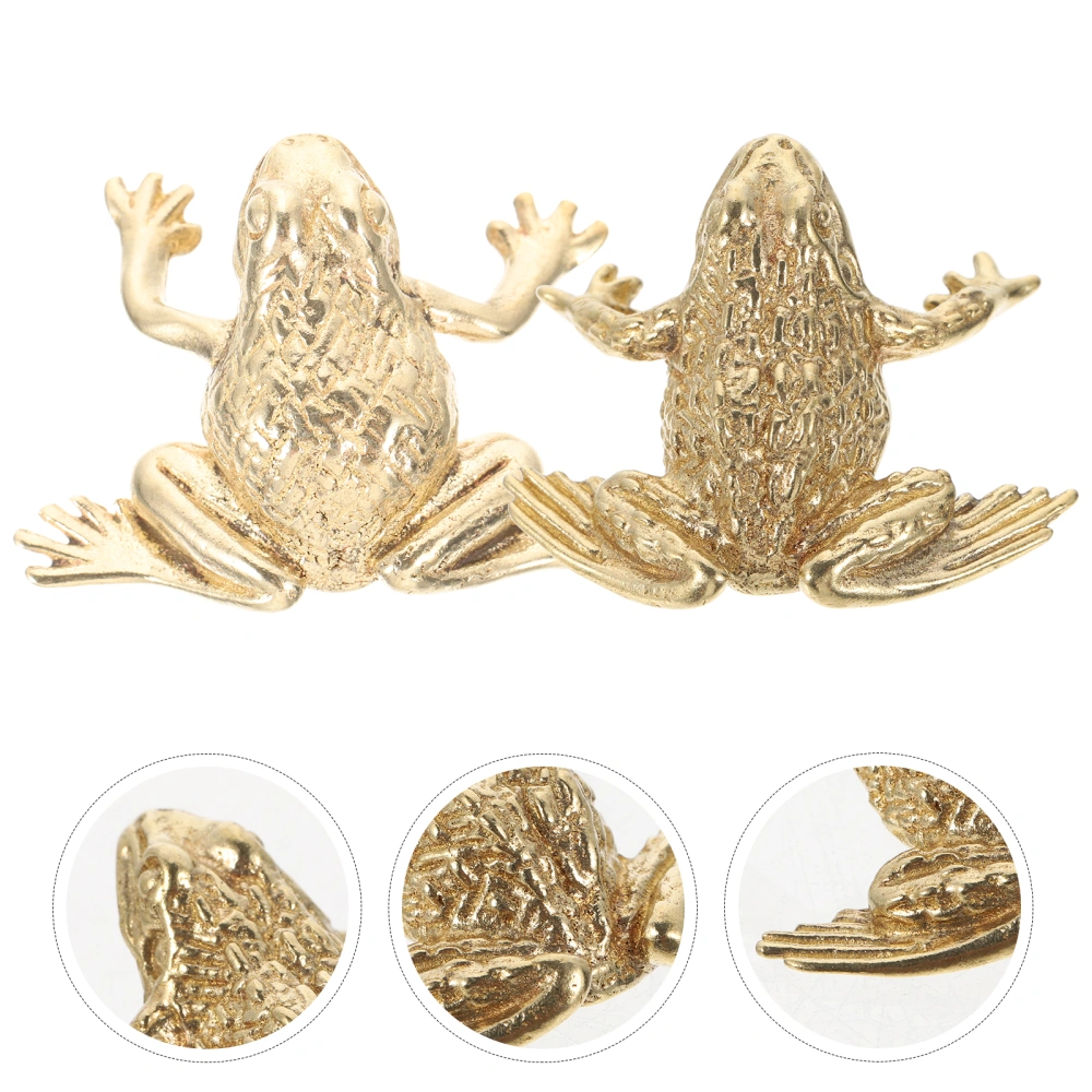 2pcs Brass Toad Statue Chinese Toad Figurine Toad Ornament Desktop Tea Pet