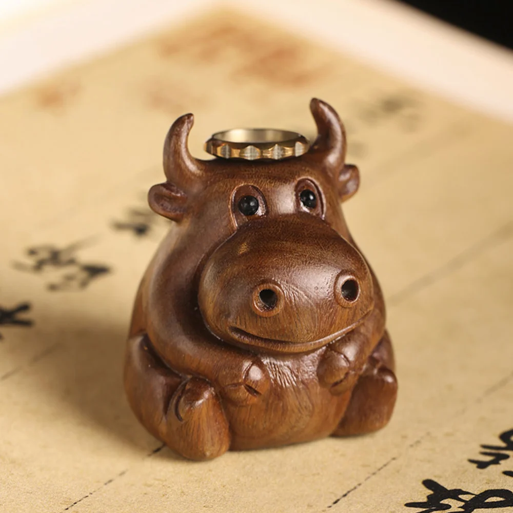 Wood Carved Backflow Incense Holder Cattle Censer Burner Holder Wooden Cattle Statue