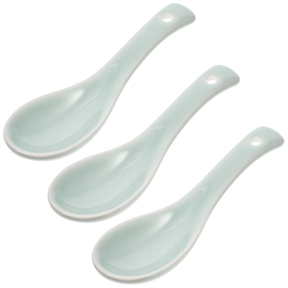 3pcs Short Handle Spoon Ceramic Spoon Restaurant Spoon Porridge Spoon Home Spoons Random Color