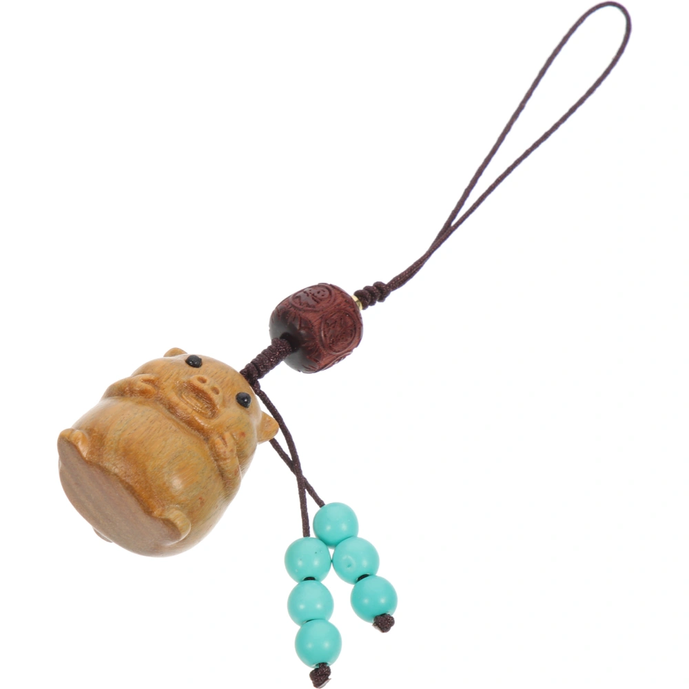 Wood Carving Pig Keychain Ornament Wear-resistant Bag Pendant Hanging Bag Ornament Keys Accessory