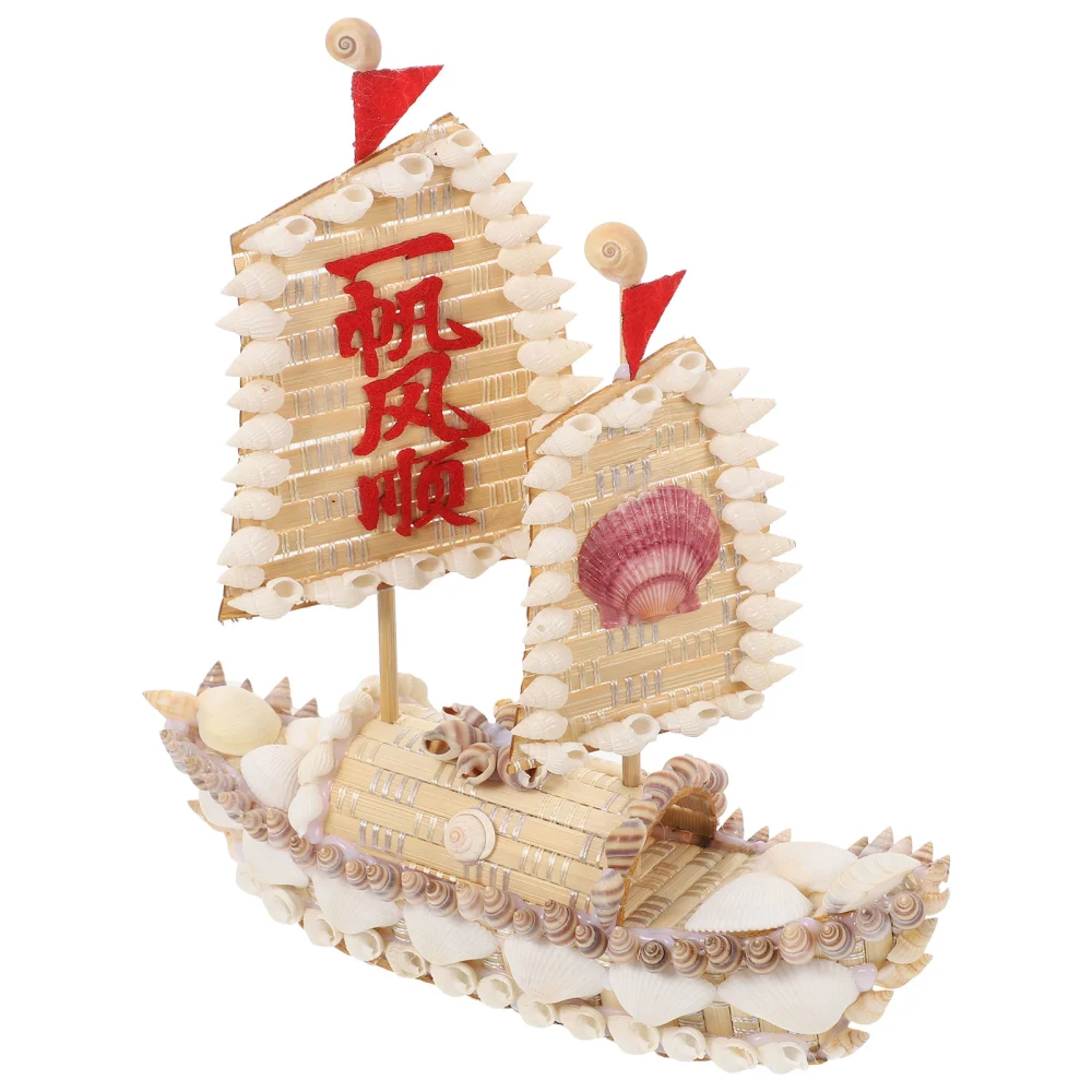 Rustic Style Conch Crack Boat Model Small Desktop Adornments Home Sailboat Ornament