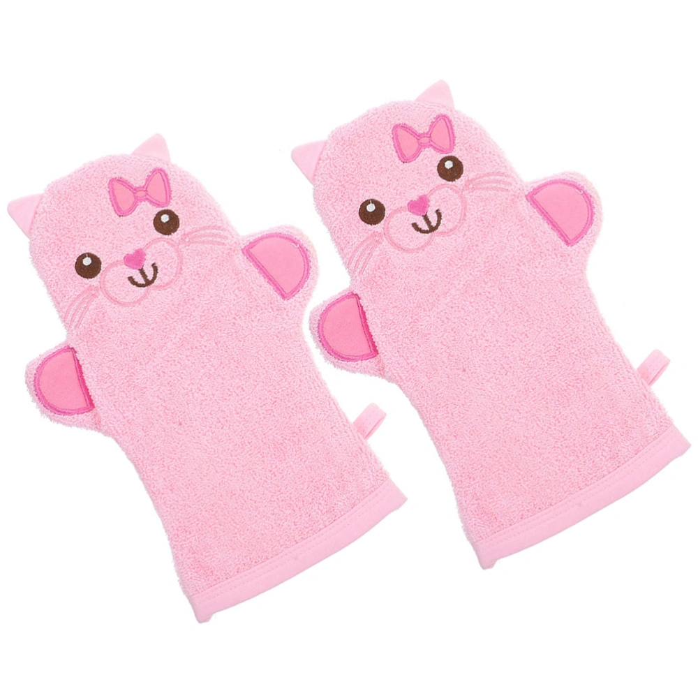 2Pcs Baby Bathing Gloves Body Scrubbers Animal Shaped Bath Gloves Baby Bathing Mitts