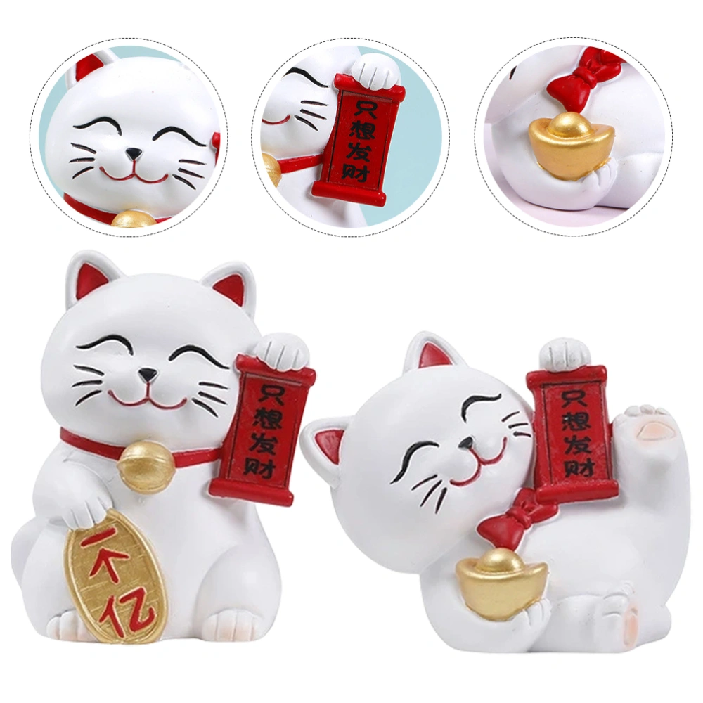 2Pcs Tabletop Decoration Miniature Cat Figure Resin Cat Ornament Car Accessory