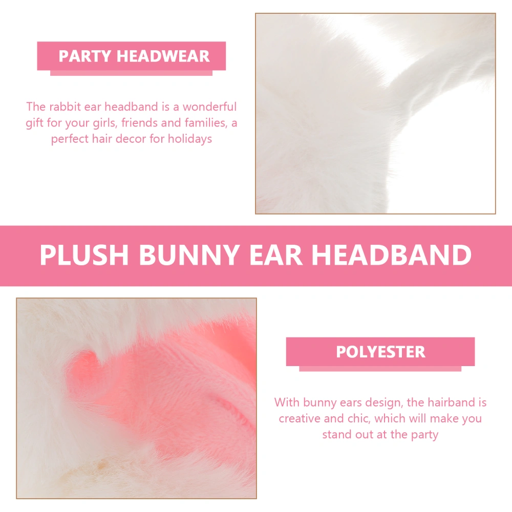 2Pcs Bunny Ears Headband Plush Rabbit Ear Headwear Cosplay Party Hair Accessory for Women