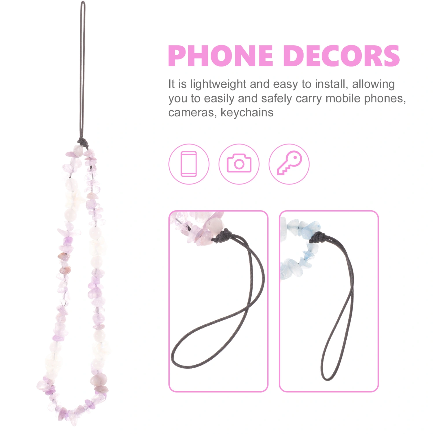 2pcs Crystal Gravel Cellphone Chain Short Lanyard Delicate Mobile Phone Chain