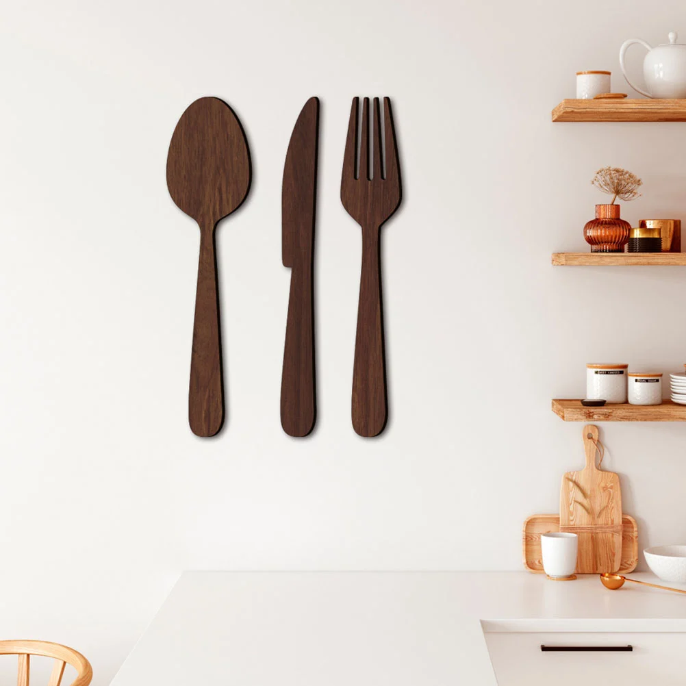 1 Set of Wooden Household Utensils Sign Wall Decor Rustic Cutout Kitchen Wall Decor
