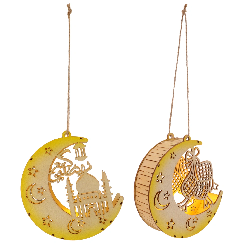 2pcs Ramadan Lamp Decorations Moon Shape Hanging Lights Ramadan Party Decorations