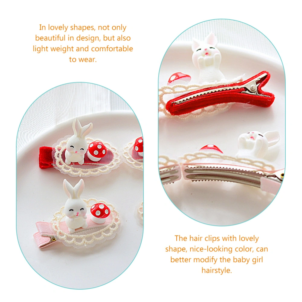 2 Pair Baby Girl Hair Clips Cartoon Rabbit Mushroom Little Girl Barrettes Hair Clamps