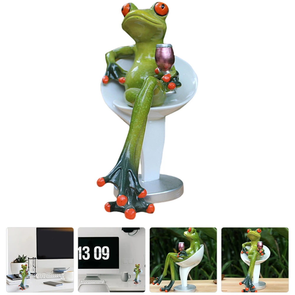 Drinking Frog Decor Desktop Resin Craft Tabletop Sitting Drinking Frog Adornment