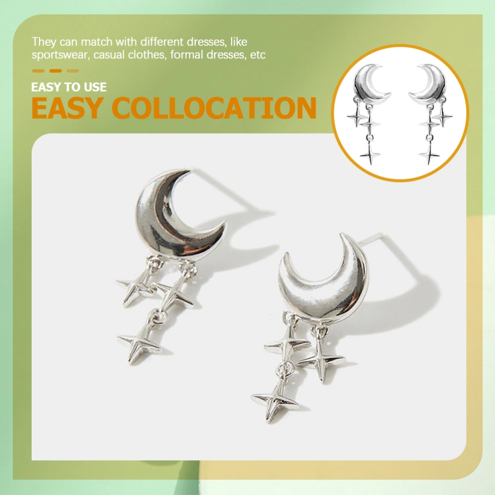 1 Pair Moon Earrings Dangle Drop Earrings Star Tassels Ear Jewelry for Women Girls