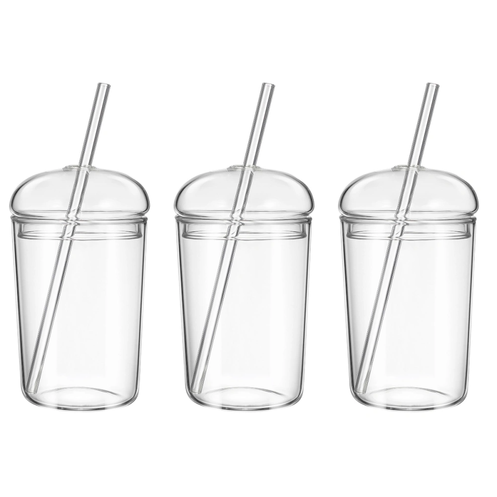 3pcs Glass Straw Cup Large Capacity Glass Cup Household Beverage Clear Cup Drinking Cup for Home Office Bar