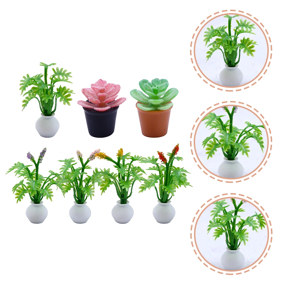 7pcs Potted Plants Miniatures Bonsai Decor Micro Landscaping Decors Doll House Supplies
