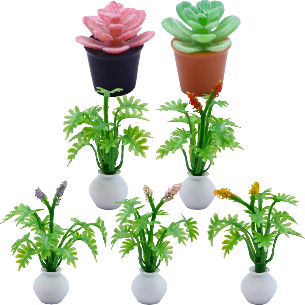 7pcs Potted Plants Miniatures Bonsai Decor Micro Landscaping Decors Doll House Supplies