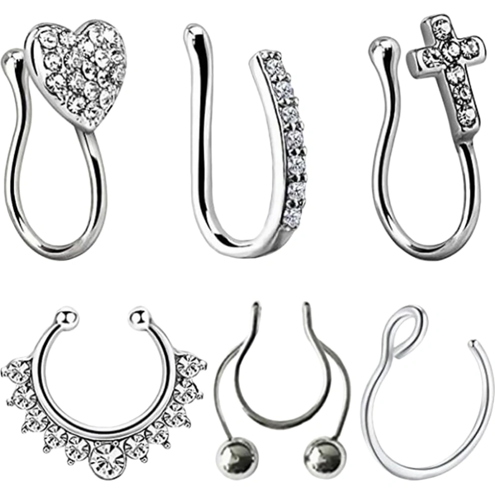 6pcs Fake Nose Rings Non Piercing Clip On Nose Rings Bling Zircon Nose Rings