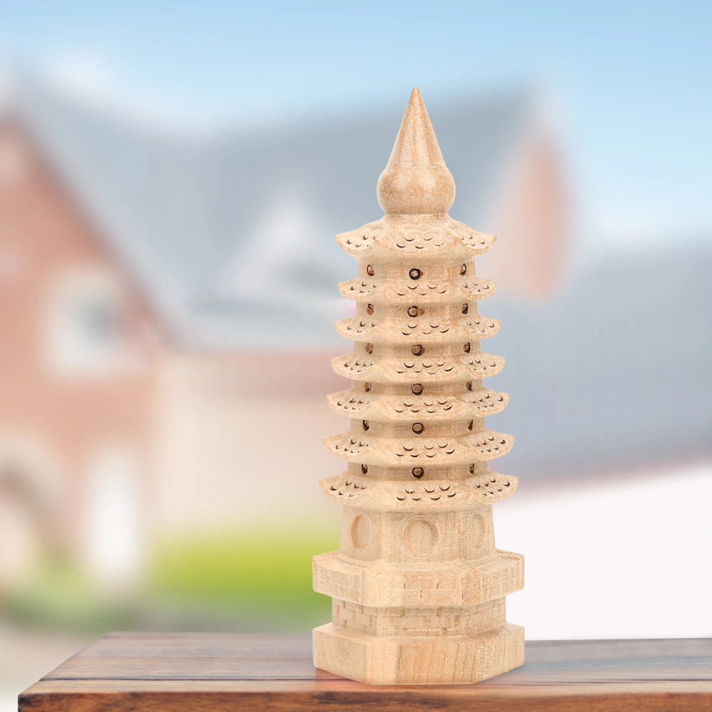 Buddhism Tower Model Wood Pagoda Statue Zen Garden Decor Desktop Adornment