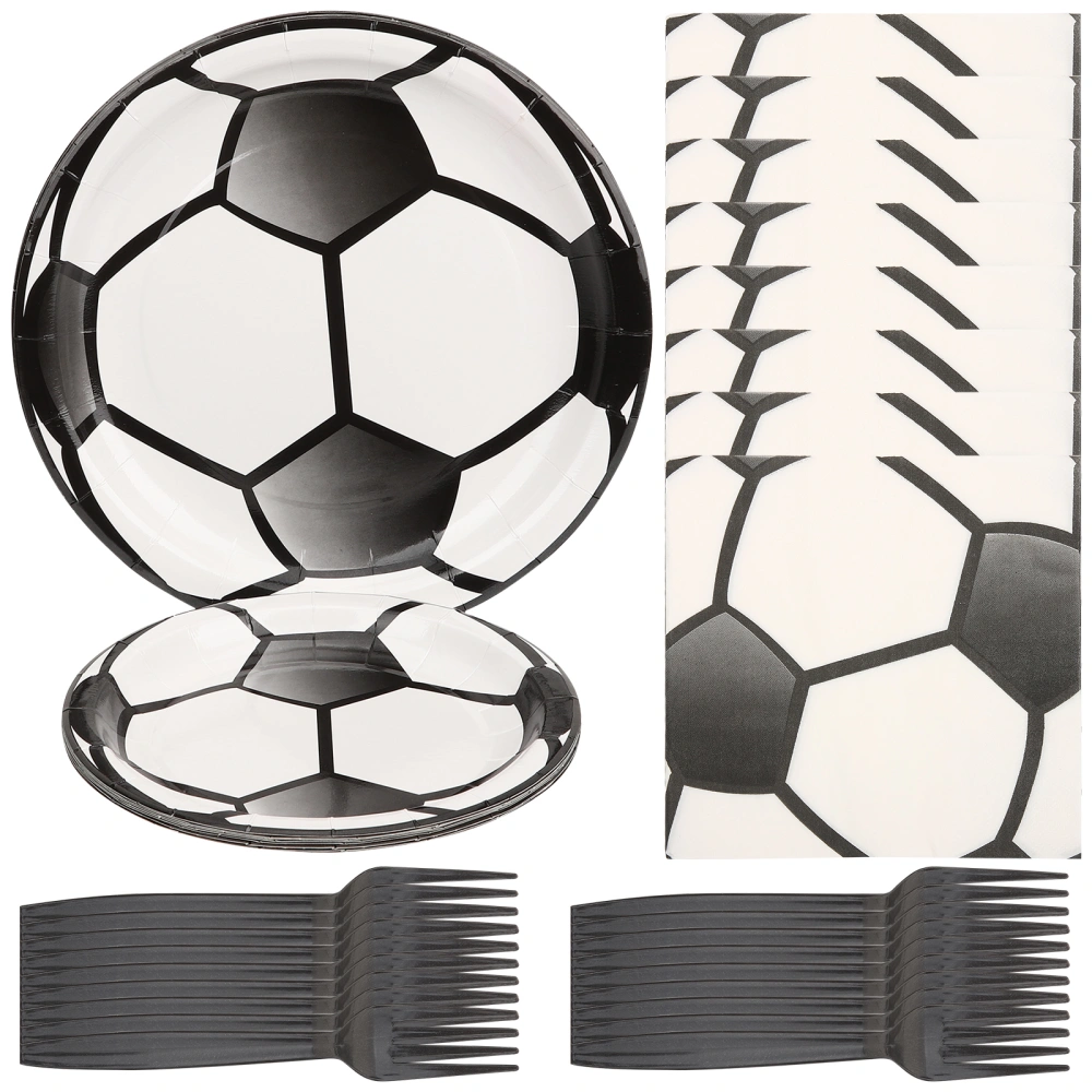 48pcs Football Themed Disposable Tableware Set Paper Plate Fork Napkin Dinnerware