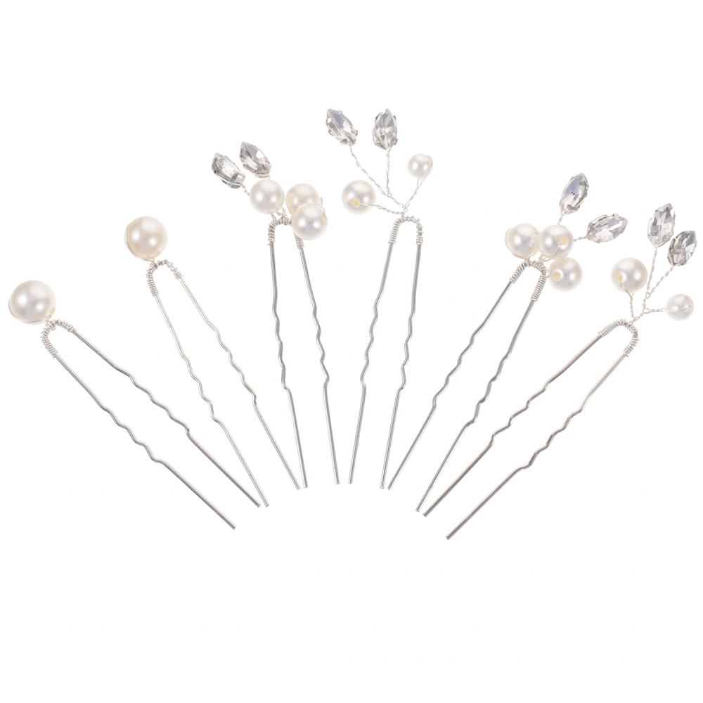 6pcs Wedding Rhinestone Pearl Decor Hair Pins Bridal Wedding Hair Accessories