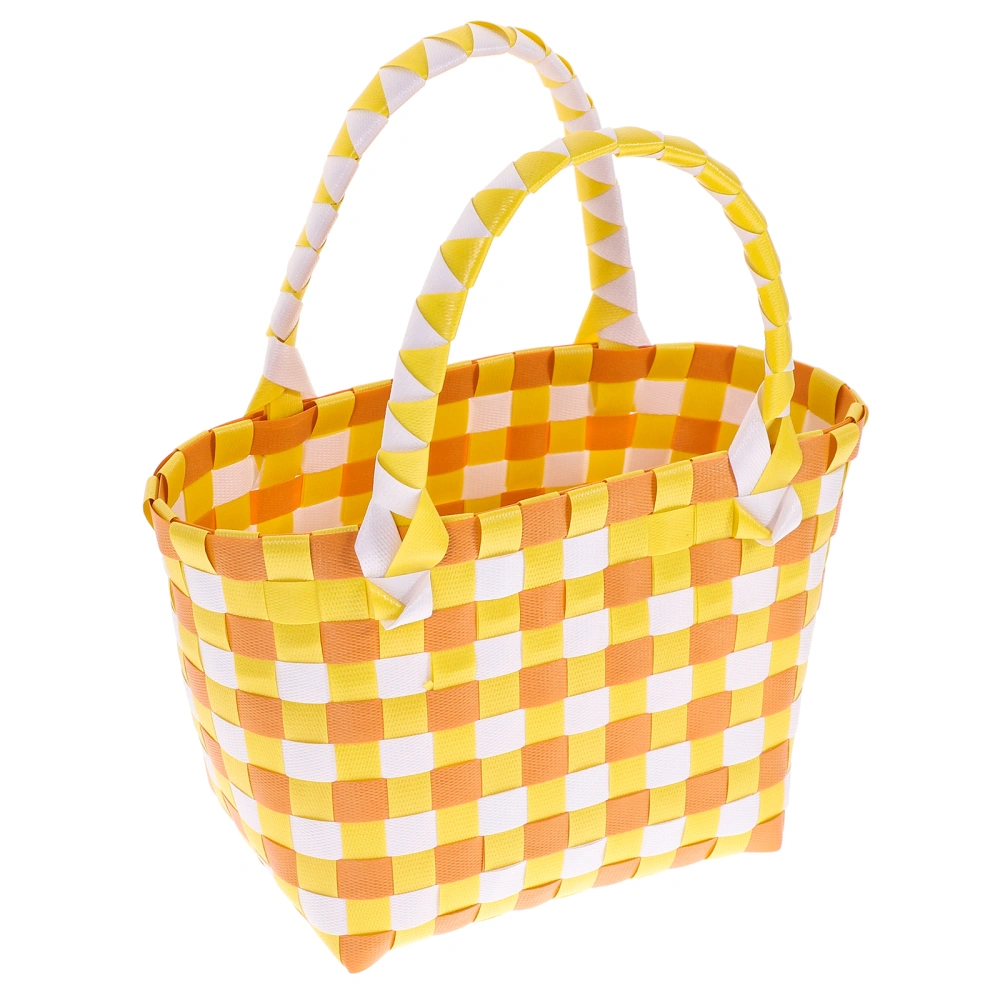 Woven Shopping Basket with Handle Grocery Tote Bag Woven Shopping Tote for Home Organizer