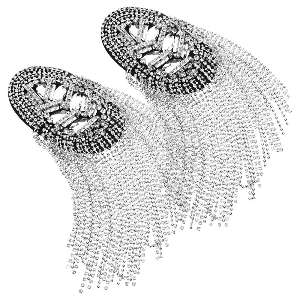 2Pcs Tassel Chain Shoulder Epaulet Rhinestone Shoulder Epaulet Shoulder Arm Applique