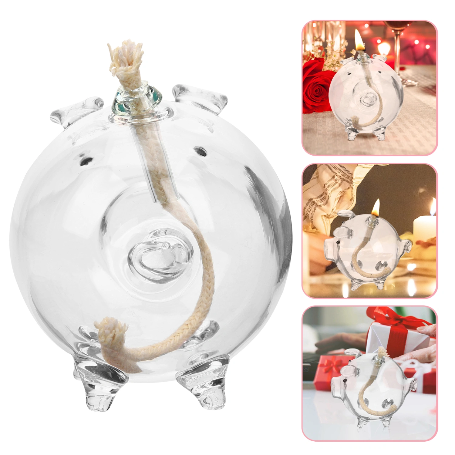Cartoon Pig Glass Oil Lamp Refillable Liquid Oil Lamp Home Decoration