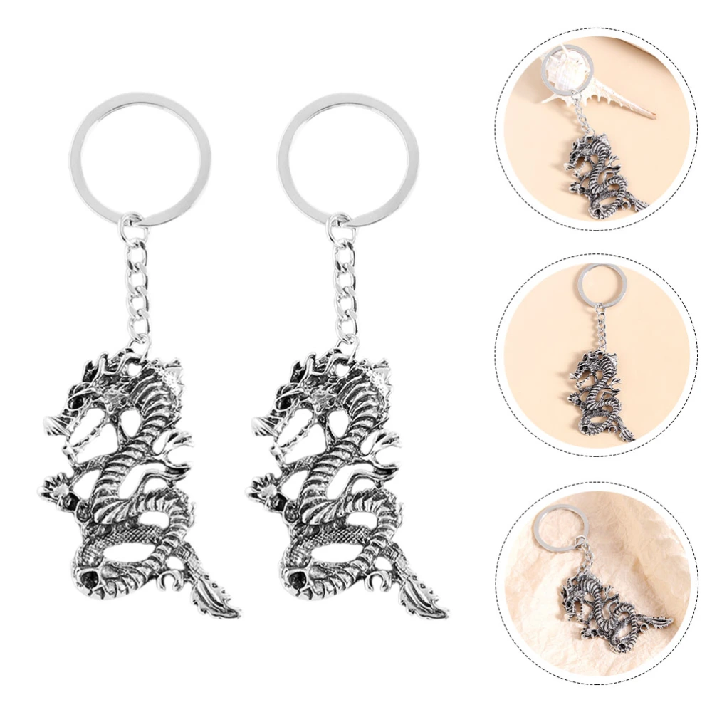 2Pcs Dragon Key Ring Lifelike Pendant Creative Metal Ornament Hanging Keychain Pendant