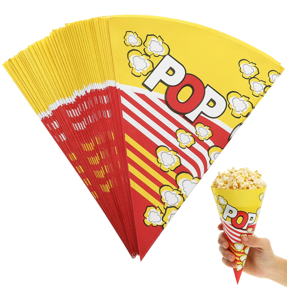 100 Pcs Popcorn Paper Bags with Tapered Tips Cone-shaped Treats Bags for Popcorn Candy