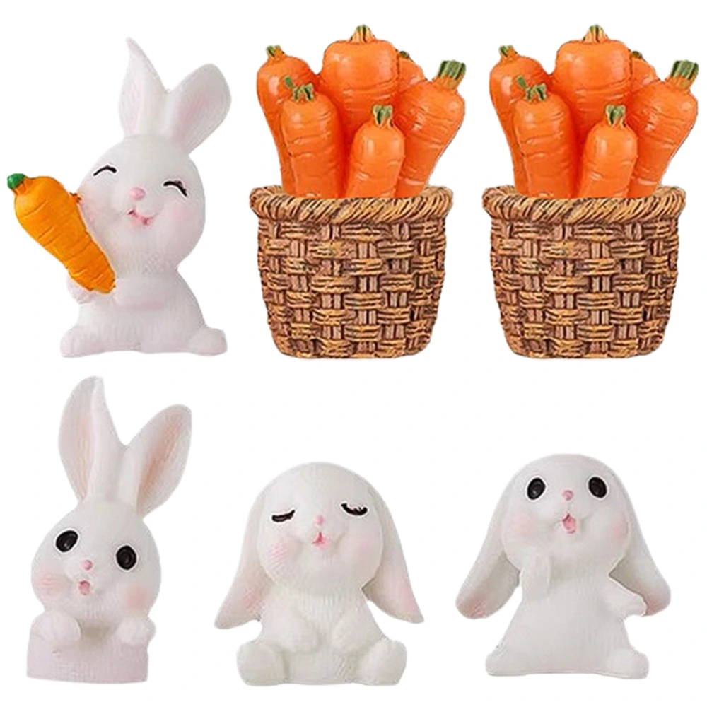 8Pcs Miniature Rabbit Figure Miniature Straw Basket Carrot Figurine Easter Party Decoration