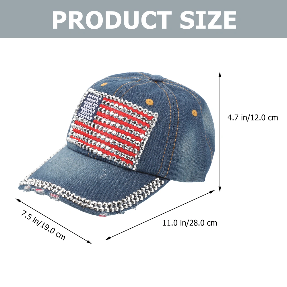 American Flag Hat Rhinestone Denim Baseball Cap Fashion Peaked Cap for Men Women