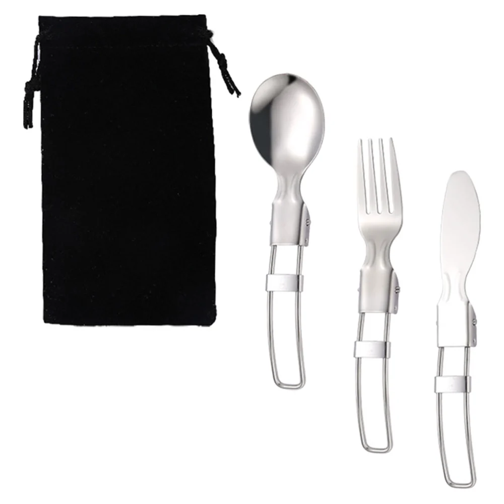 1 Set Portable Camping and Picnic Tableware Stainless Steel Fork Spoon