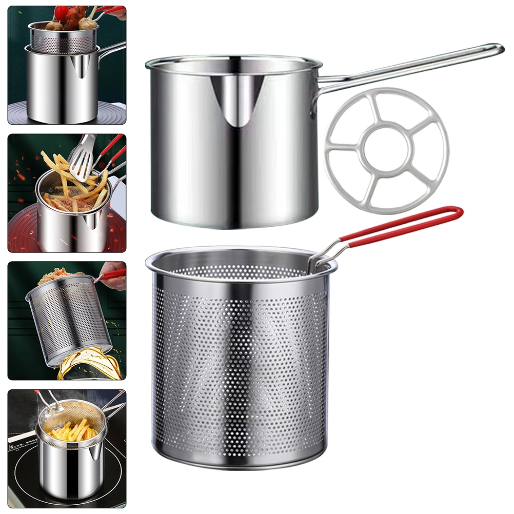 1 Set Stainless Steel Fryer Kit Frying Pot Basket Deep Frying Pot Kitchen Fry Basket