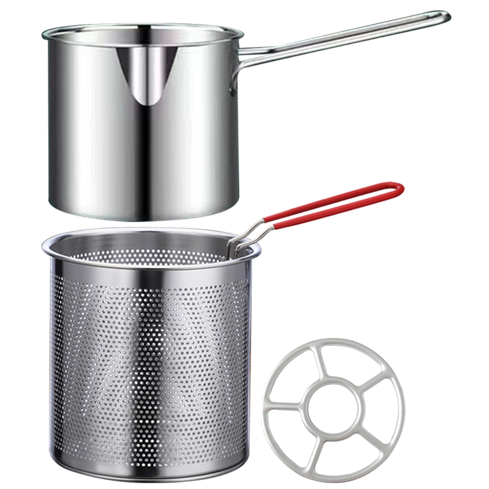 1 Set Stainless Steel Fryer Kit Frying Pot Basket Deep Frying Pot Kitchen Fry Basket