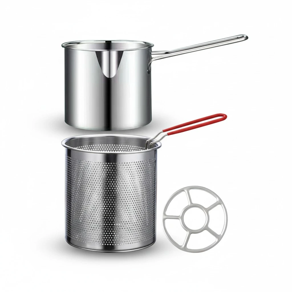 1 Set Stainless Steel Fryer Kit Frying Pot Basket Deep Frying Pot Kitchen Fry Basket