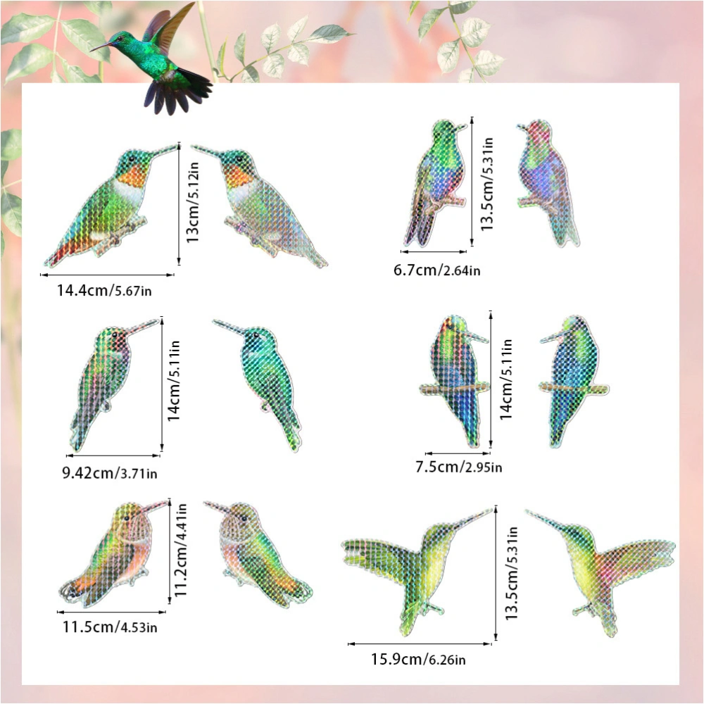 6 Pairs Anti-collision Hummingbird Stickers Screen Window Repairing Decal Magnetic Window Sticker