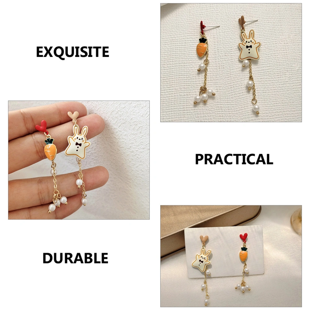 2 Pairs Asymmetrical Earrings Bunny Carrot Earrings Easter Jewelry for Women Girls