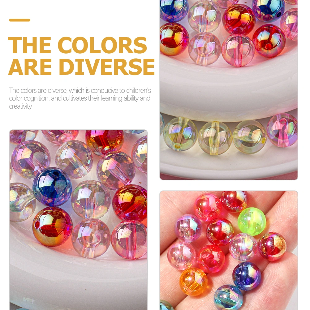 200Pcs Colorful Beads Acrylic Round Loose Beads Loose Beads for DIY Jewelry Making Art Craft