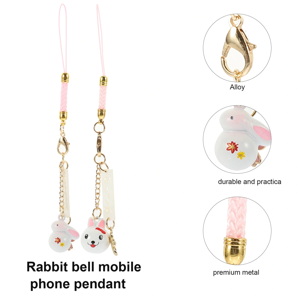 4Pcs Rabbit Design Hangings with Bell Flower Amulet Bell Pendant Phone Lanyard Decor