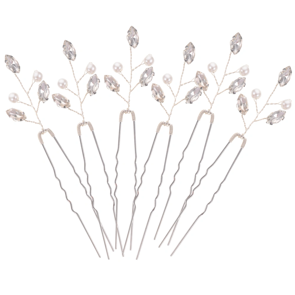 6pcs Wedding Bride Hairpins Rhinestone Hair Clips Bridal Hair Piece Pearl Hair Accessories