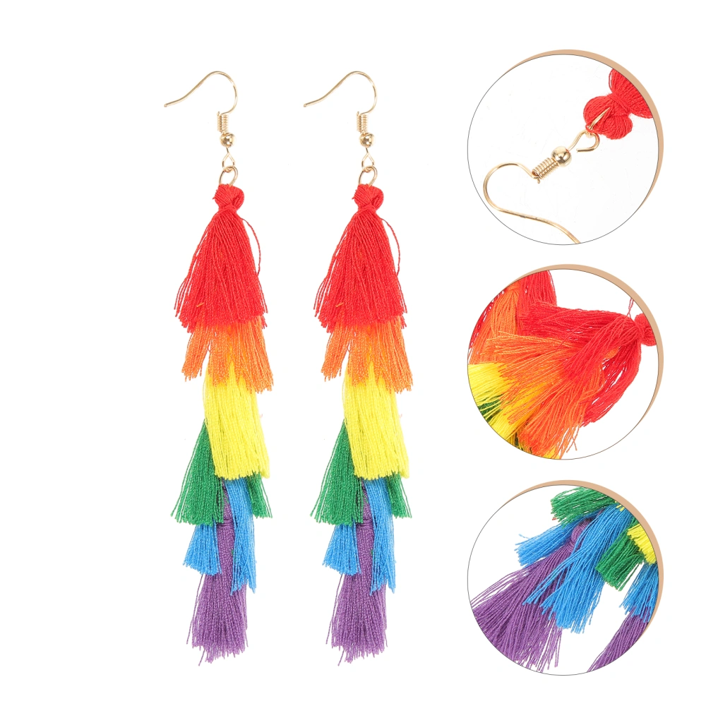 1 Pair Rainbow Tassel Drop Earrings Rainbow Tassel Dangle Earrings Women Rainbow Earrings