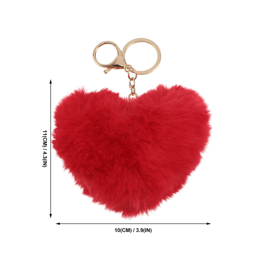 4pcs Heart Keychain Pendant Plush Ball Heart Key Ring Backpack Bag Pendant Decor