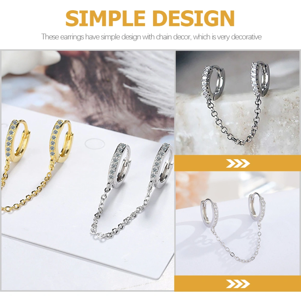 1 Pair Huggie Hoops Earrings Double Piercing Chain Earrings Zircon Earrings for Women