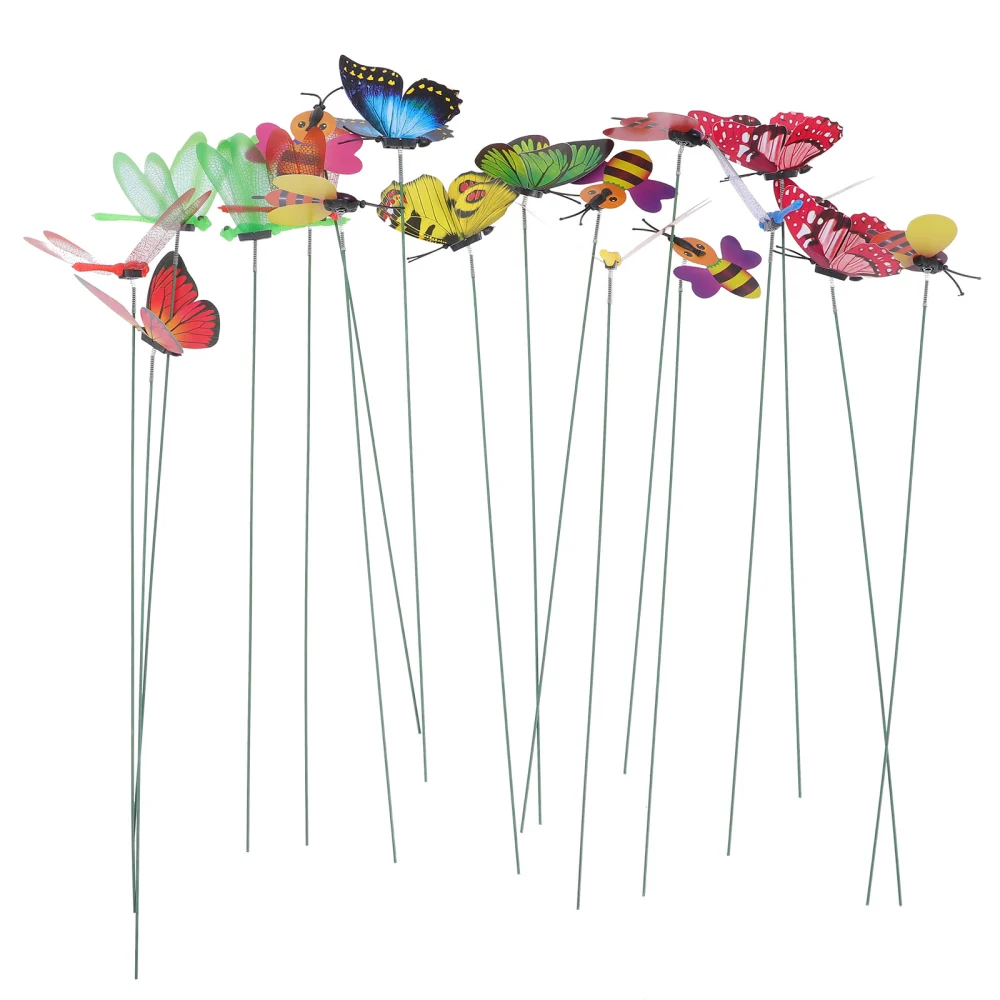 18pcs Garden Insect Stakes Garden Simulation Dragonfly Bee Butterflies Stakes