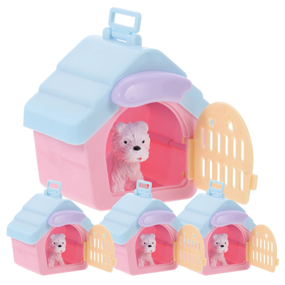 4 Sets Mini House Adornment Decorative Mini Pet Houses with Puppy Model