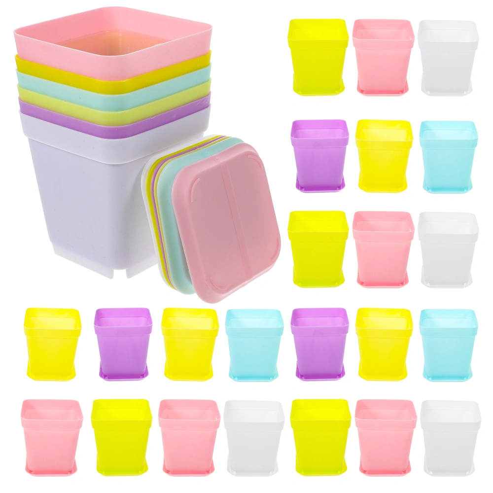 60 Set of  Square Plants Nursery Pot Multicolor Plastic Plant Seedling Pots Flower Pots with Tray